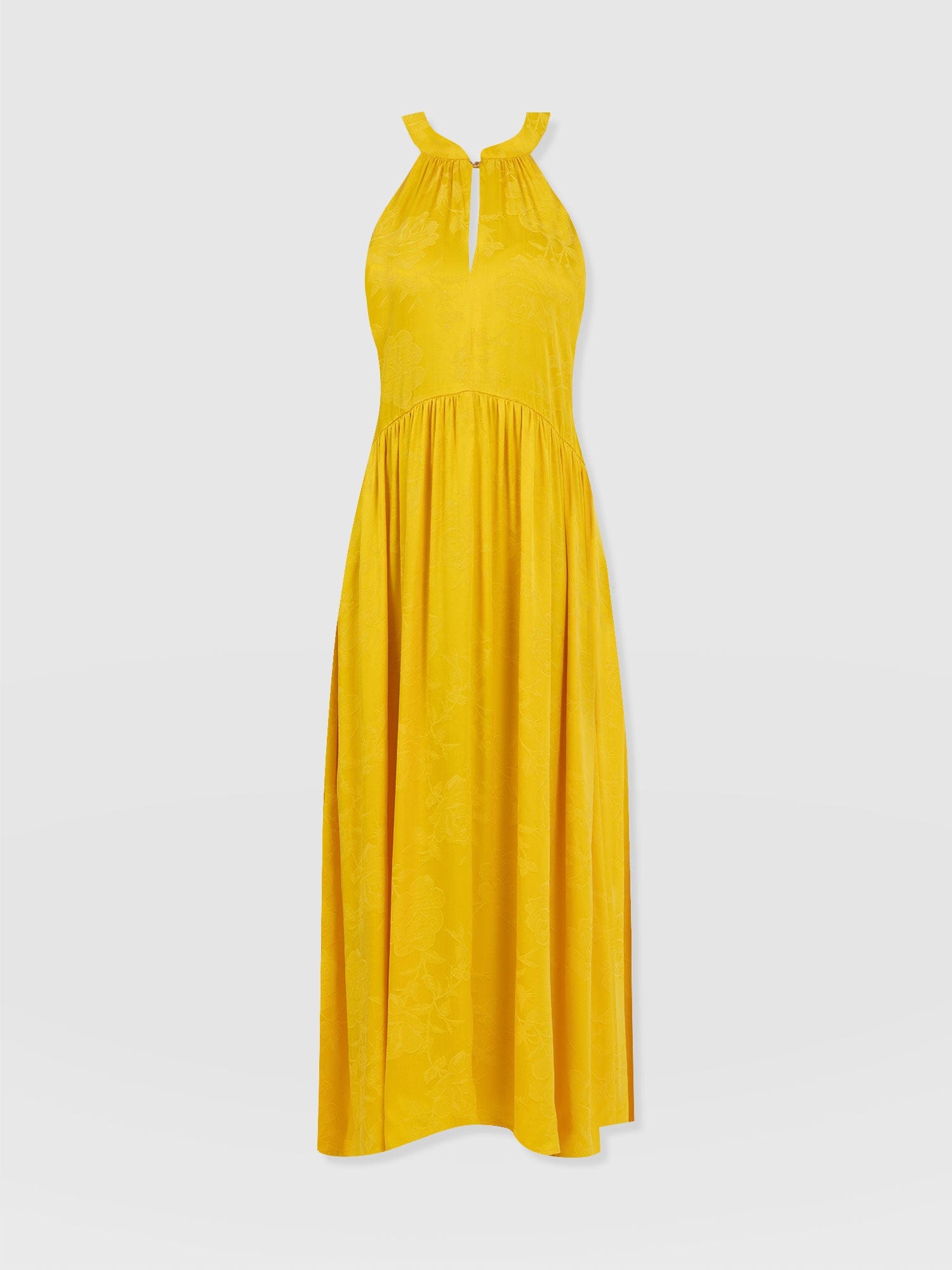 Zoey Halter Neck Dress - Yellow Jacquard